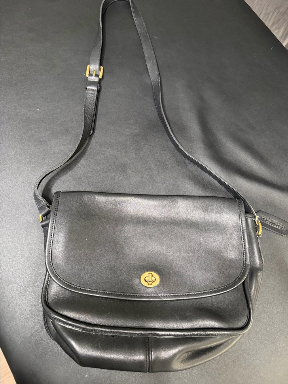 Coach Black Leather Crossbody with Gold-Tone Turnlock